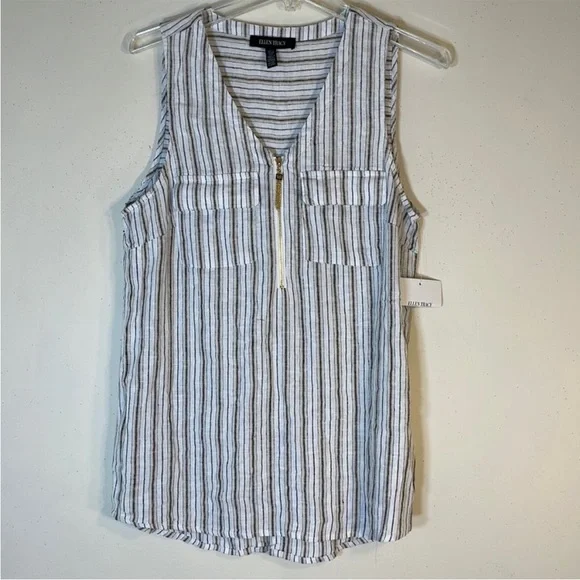 NWT. Ellen Tracy Sleeveless Linen Blend Zipper Utility Top. Small. - Picture 2 of 12